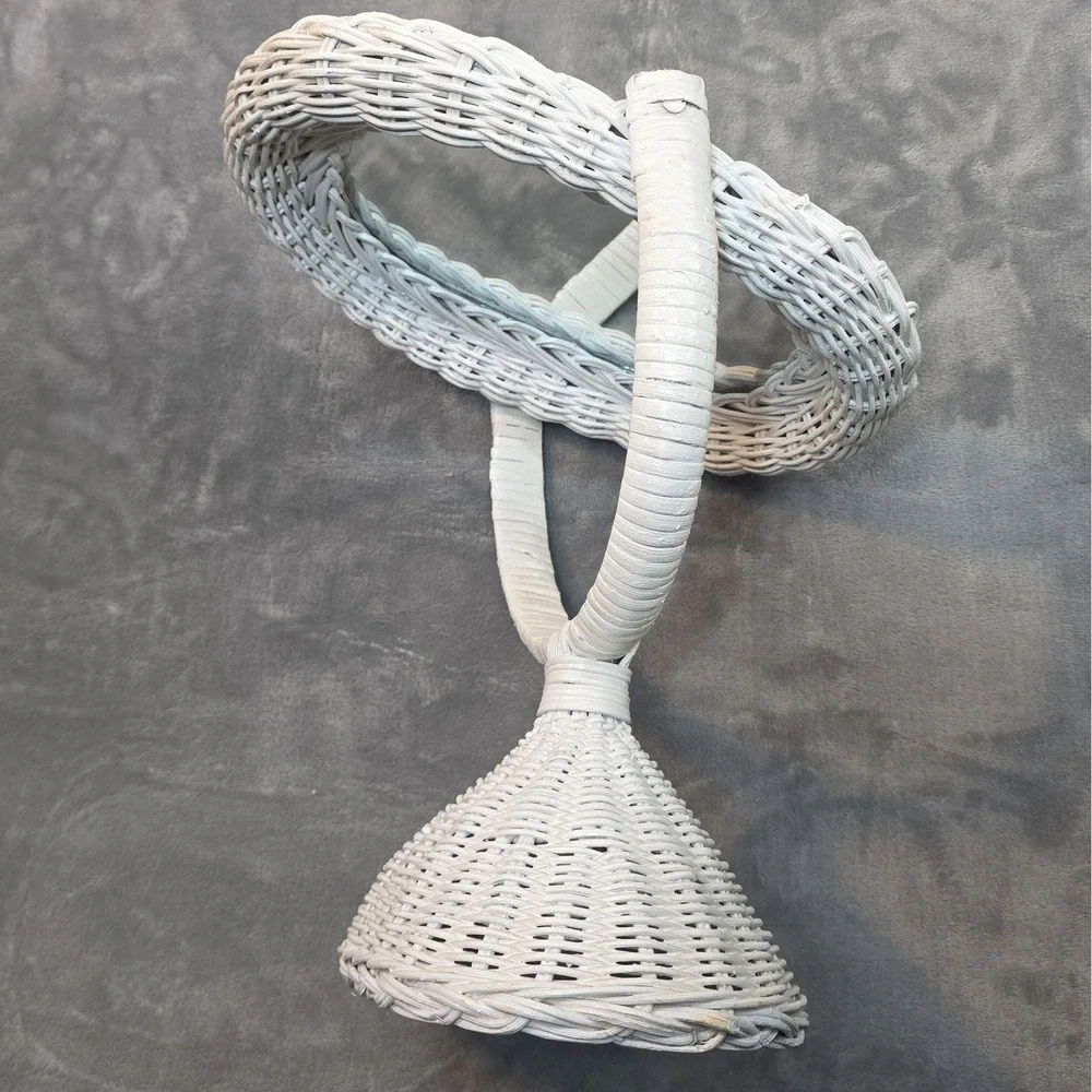 Vintage Wicker Rattan Vanity Mirror Cottage Cabin Chic Make-Up
